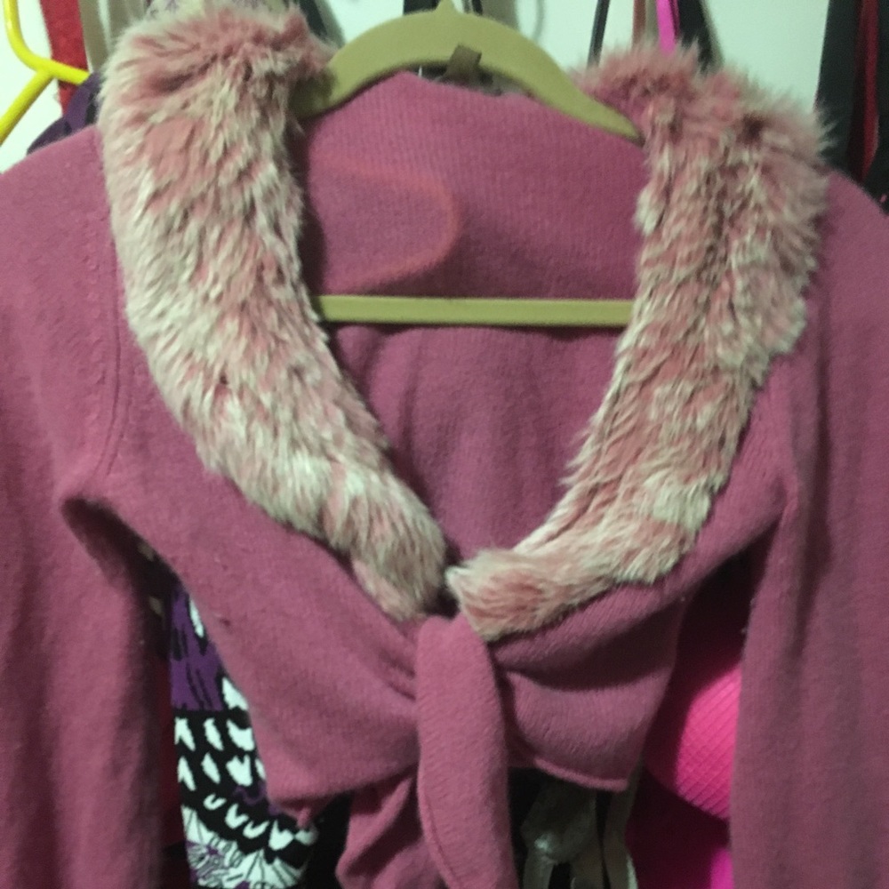 Pink real fur s cardigan